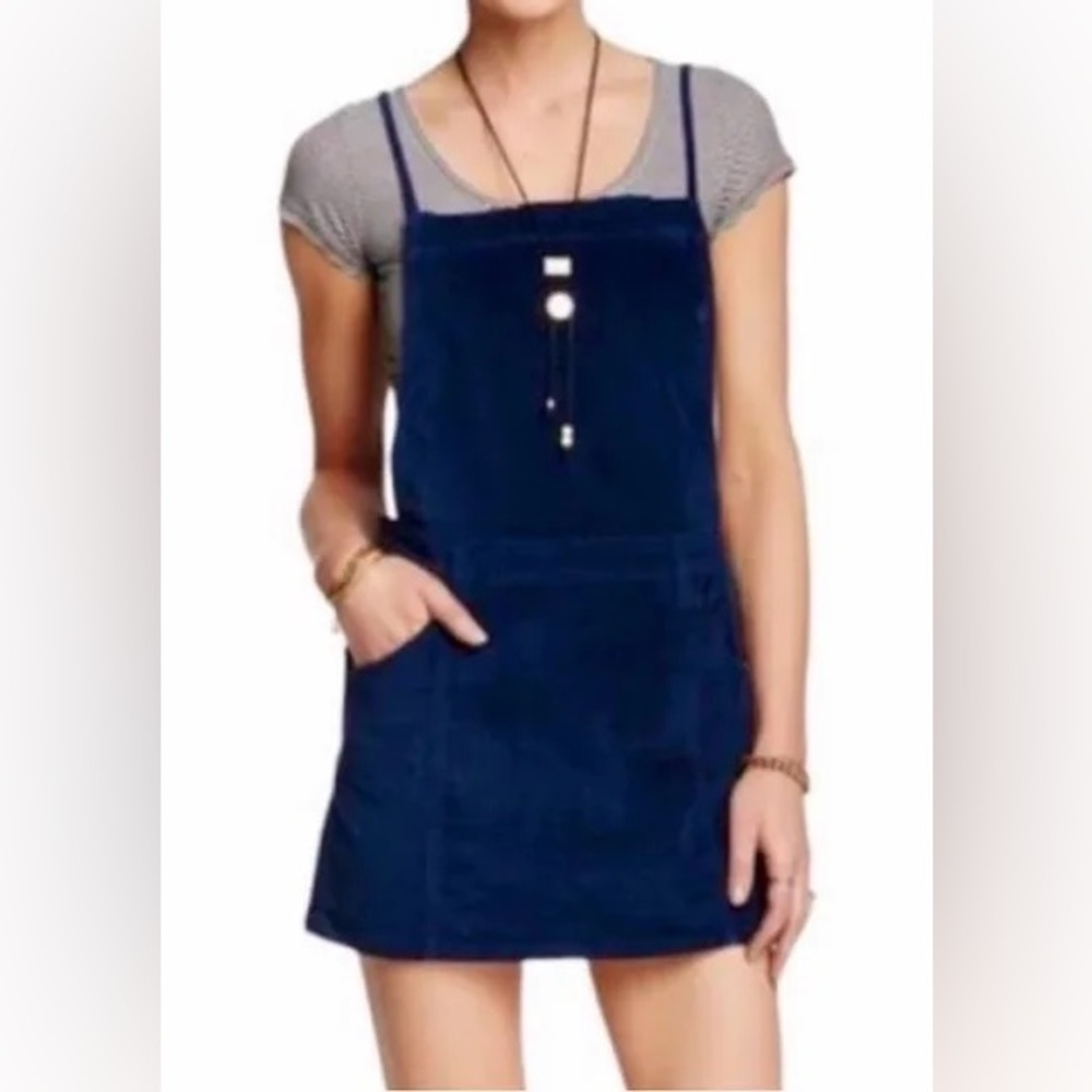 Free People Overall Mini Dress Blue Velvet Size 4